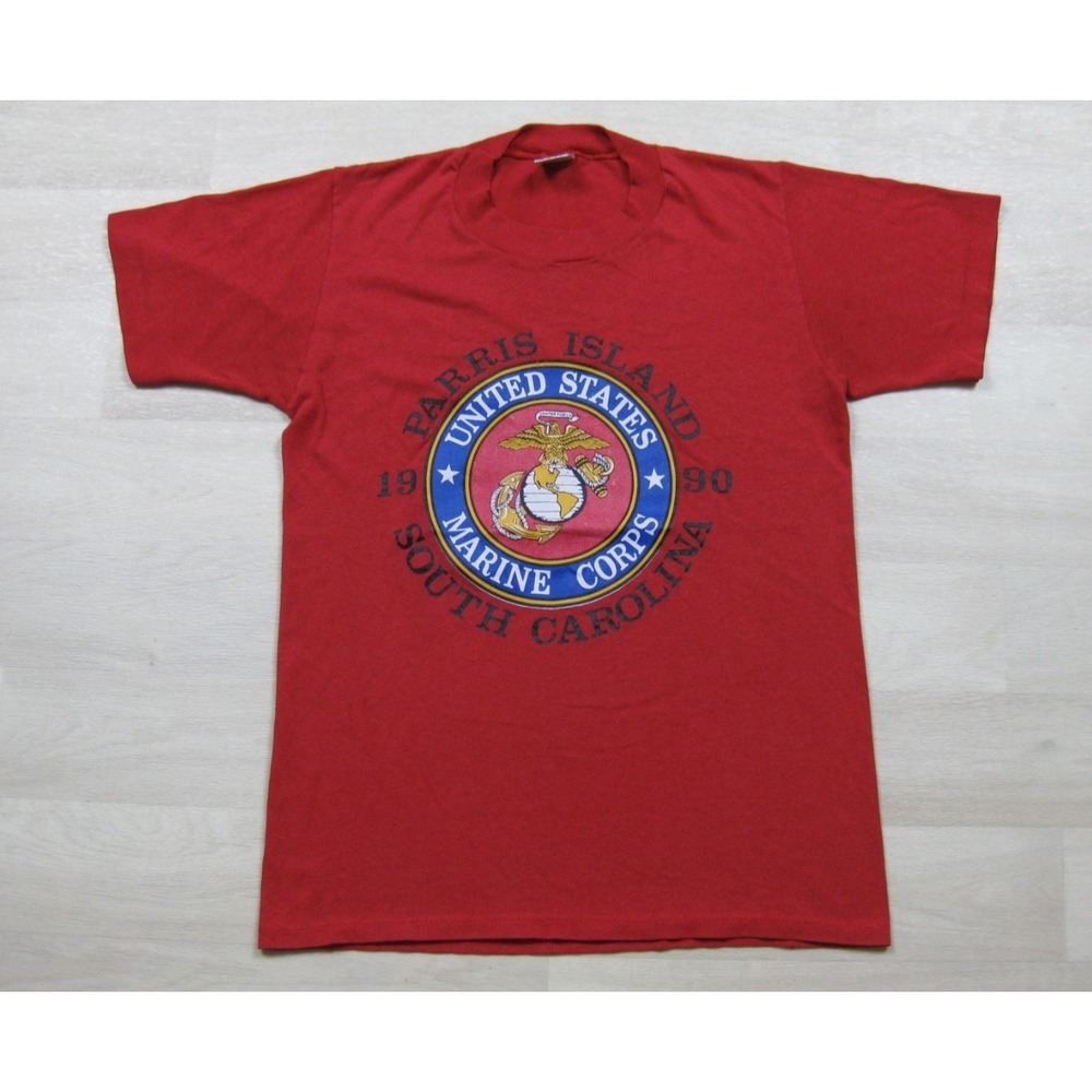 Vintage 1990 Parris Island‎ T-Shirt (M) U.S. Marine Corps Single Stitch Military